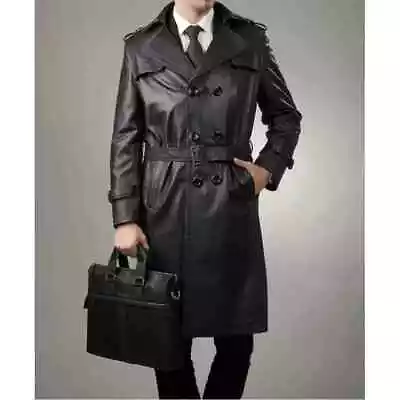 Black Handmade Original Lambskin Leather Trench Coat Stylish Fashion Formal Work • $150