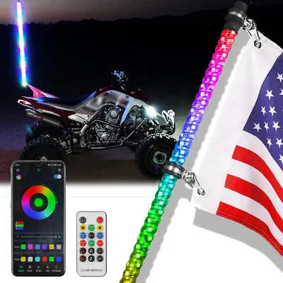 3FT For Yamaha Raptor 700R ATV/UTV Spiral RGB LED Whip Light Chasing Dance +Flag • $55.07