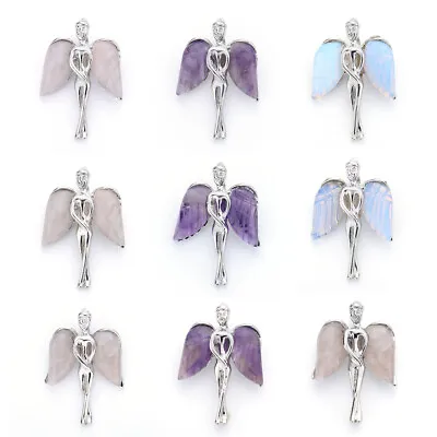 £3.23 • Buy Natural Gemstone Crystal Angel Wings Chakra Pendant Charms Reiki Healing Amulet