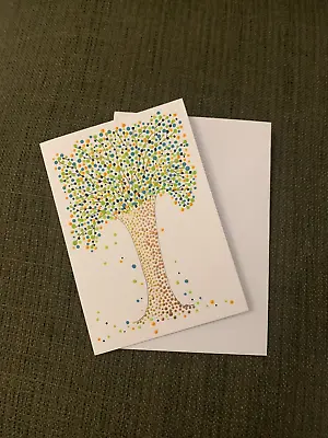 Original Hand Painted Greetings Card Beautiful Tree Dot Art Garden Nature • £3.49