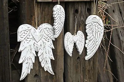 Hand Crafted Angel Wings -Wooden White Wash Vintage Style Distressed Shabby Chic • £13.19