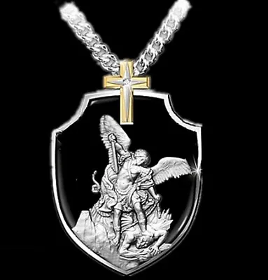 New Mens Catholic Christian Saint St Michael Cross Knight Pendant Necklace  • $10.98