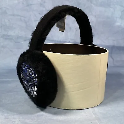 UGG Women's Classic Earmuffs Black Suede Blue Sequin & Shearling One Size 1754 • $39.99