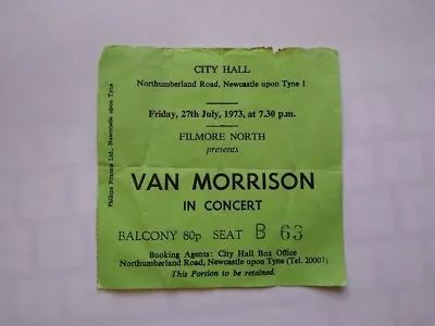 Van Morrison Ticket Stub July 27 1973 City Hall Newcastle Upon Tyne • $49.99