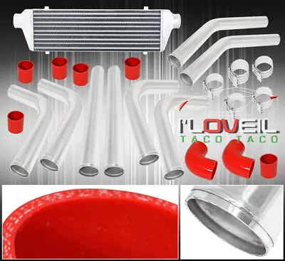 Universal Aluminum Intercooler 2.5  Polish Piping Kit Red Coupler T Bolt Clamps • $169.99