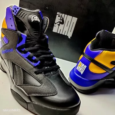 Reebok Shaq Attaq Men US 13 Lakers Black Purple Gold Retro 90s Pump Sport B Ball • $134.10