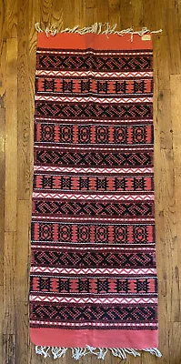 Vintage Moroccan Sumouk Kilim Runner Rug Textile Red White & Black 59  X 29.5  • $55