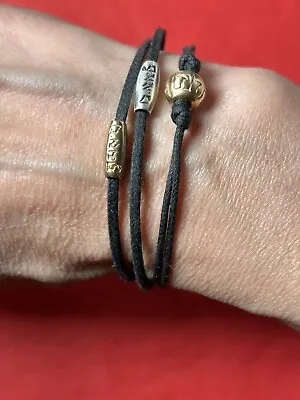 Me & Ro Sterling Silver LOVE MAITRI Bead Charm Black Cord Bracelet BUDDHISM • $135