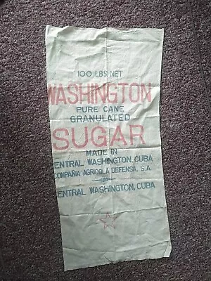 Vtg WASHINGTON Pure Cane SUGAR Cotton 100 Lb Bag Sack Central Cuba Panel 1950'S • $47.77