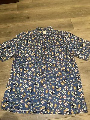 Mickey Mouse Aloha Hawaiian Shirt M DISNEY STORE  Guitar Hula Hawaii Pineapple • $19.98