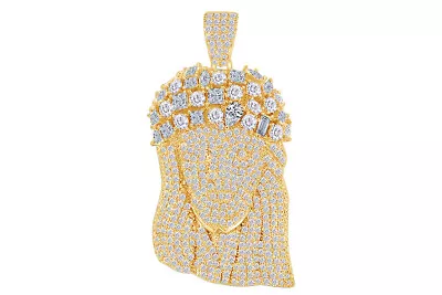 Multi Shape Simulated Diamond Jesus Charm Pendant 14k Yellow Gold Plated Silver • $950.39