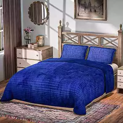 HOMESMART Blue Color Ultra Soft Crystal Velvet 3pcs Comforter Set-Queen Gifts • $105.68