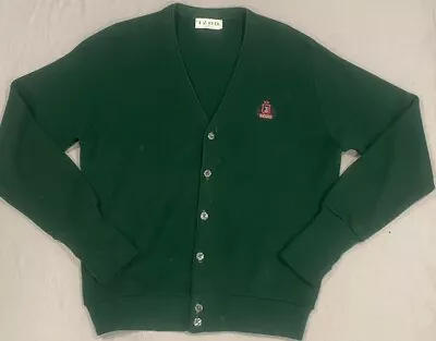 Vintage Izod Men’s Cardigan Sweater M Green Button Up V-neck Made In The USA Dad • $21.61