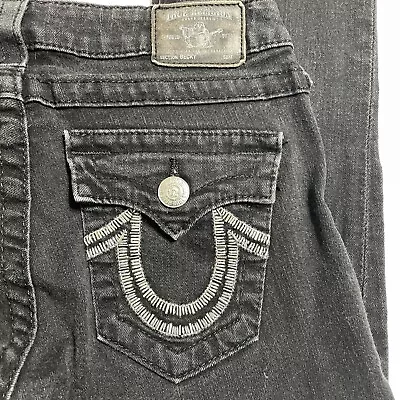 True Religion Jeans Womens Size 27x34 Black Becky Bootcut Denim Bling • $26.29