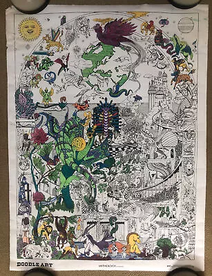 Greek Mythology Collage Vintage Poster Hand Colored 1973 Doodle Art Gerard 1970s • $195.95