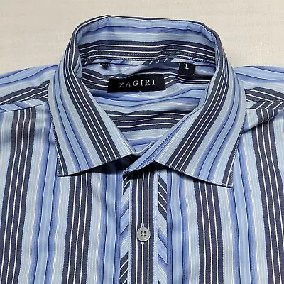Zagiri Blue Striped Button Shirt Size Large Long Sleeve 100% Cotton • $13.50