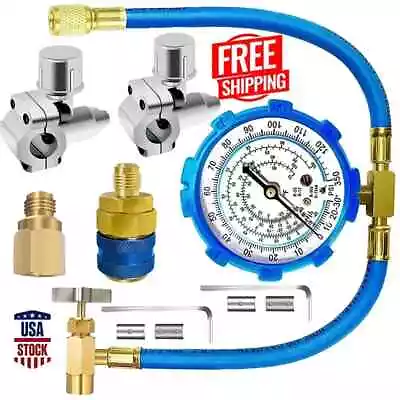 Refrigerator Freon Recharge Hose Gauge A/C R134a R12 R22 R502 Fridge Recharg Kit • $44.99