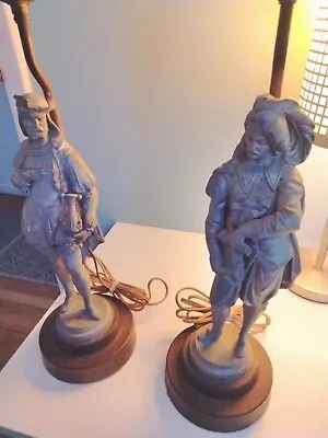 Antique Spelter Lamps Silver Gray Metal  Men Male Figures Musketeers ? Unique • $300