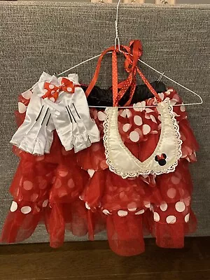 Disney Minnie Mouse Skirt Red Polka Dot Ruffled Tulle Halloween Costume W/Collar • $10