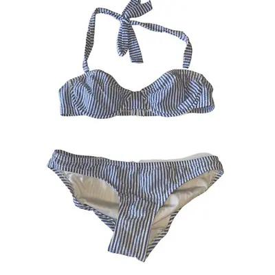 J. Crew Seersucker Two Piece Bikini Set Preppy Striped Top 4/bottomXS Underwire • $48.02