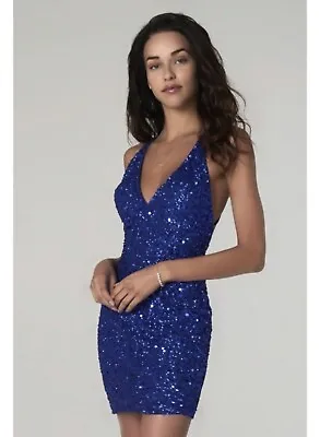 Scala Blue Purple Beaded Sequin Silk Dress - Size 6 Party Festival Cocktail Prom • $89.99