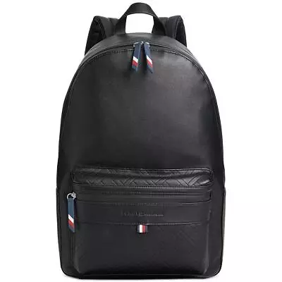 Tommy Hilfiger Mens Black Faux Leather Laptop School Backpack O/S BHFO 5957 • $93.99