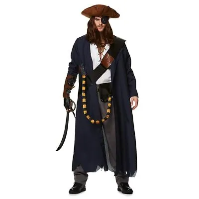 Mens Caribbean Pirate Capt Sparrow Jacket Pants Belt Patch Hat Halloween Costume • $51.96
