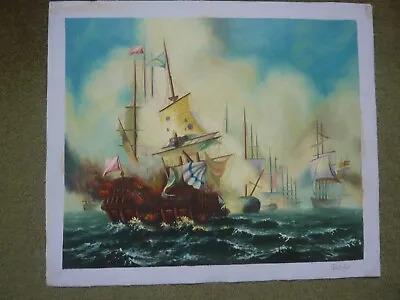 £12 • Buy Armed Galleons At War, Painted In Oils On Heavy Duty Art Canvas Unstretched.