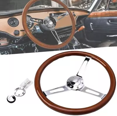 SUVAUTO 14  Wooden Grip Steering Wheel Classic Wood & Horn Kit 350mm -6 Hole • $51.99