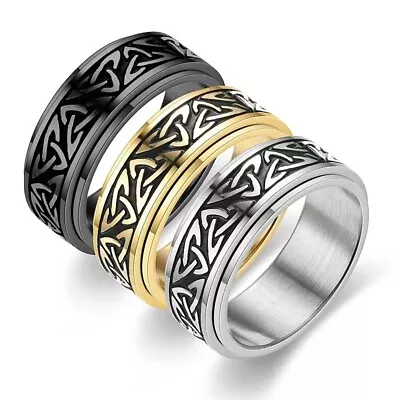 Men's Irish Celtic Trinity Knot Band Ring Stainless Steel Jewelry Size 7-12 Gift • $11.99