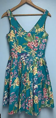 Vintage 90's Laura Ashley Tea Dress Floral Great Britain Si 6/8 Green Prärie • $47.99