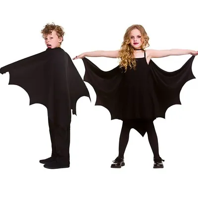 Kids Girls Boys Black Vampire Bat Wings Cape Halloween Fancy Dress Costume New • £4.50