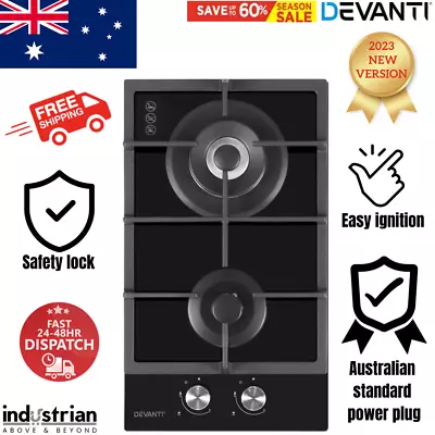 Devanti Gas Cooktop 30cm Gas Stove Cooker 2 Burner Cook Top Konbs NG LPG Black • $157