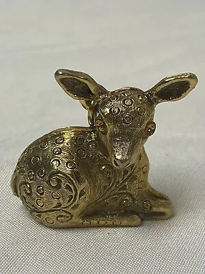 Vtg Max Factor Gold Tone Rhinestone Deer Bambi Pendant Locket Box Solid Perfume? • $32