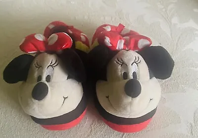Disney Minnie Mouse Plush Slippers With Rubber Bottoms Child’s Sz 9-10 7” Long • $12.99