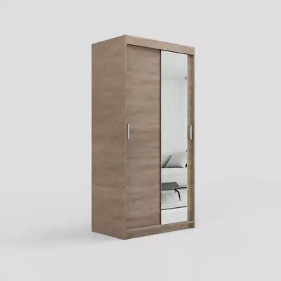 Modern Sliding Door Wardrobe Eluks OVI 3 Colours 4 Sizes Drawers 2 Hanging Rail • £315