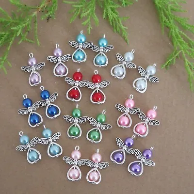 10-20 Mix Angel Charms Pendant Metal Heart Pearl Beads Xmas Tree Decoration • £3.59