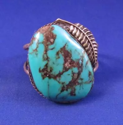 Vintage Native American Natural Large Single TURQUOISE & STERLING Cuff Bracelet • $142.50