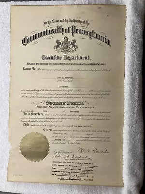 1921 Commonwealth Of Pennsylvania Notary Public Certificate Lancaster PA Mummert • $15.90