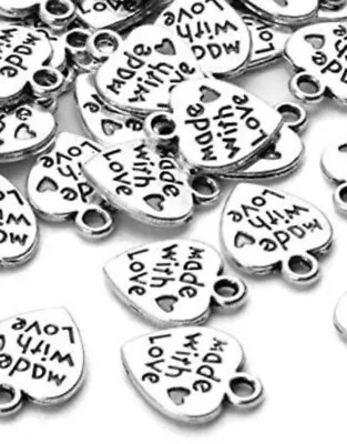 50 X Silver Iron Heart Made With Love Charms 10x12mm • £3.59