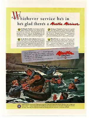 1945 Martin Aviation Mariner PBM Flying Boat Rescues Sailors WWII Print Ad • $8.95
