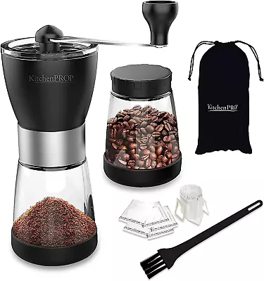 KitchenPROP Manual Coffee Grinder 14Pcs Set With 2 Glass Jars Adjustable Burr • £31.10