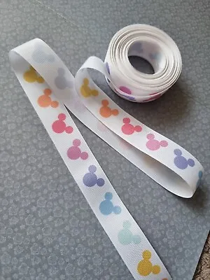 1 Yard Ribbon Disney Mickey Mouse Pastel Colours Rainbow Colour Mouse Heads  • £2.65