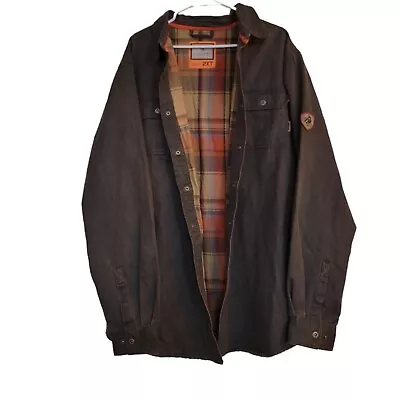 Legendary Whitetails Journeyman Jacket Mens 2XT Brown Waxed Snap Flannel Lined • $49.99