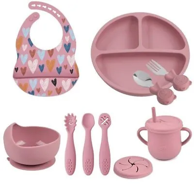 6/8/10PCS/Set Baby Bowl Plate Cup Bibs Spoon Fork Sets Children Feeding Dishes • $57.11
