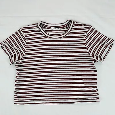 Cotton On Baby Tee Shirt Womens Small Stripe White Red Gray Crop Top Crew Neck • £7.95