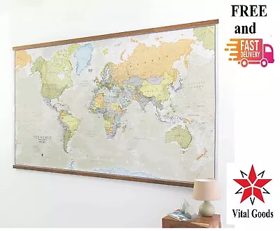 Large World Map Poster Laminated Wall Hanging Map Sticker Political Geographical • £35.84