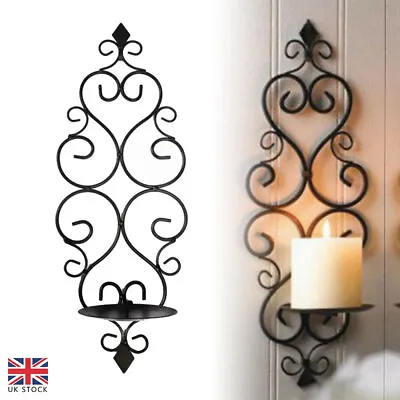 Iron Wall Hanging Candle Stand Sconces Holders Swirling Vintage Home Decor Black • £9.99