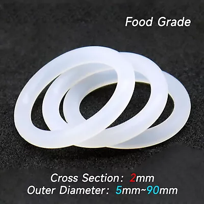 10 X Food Grade Clear Silicone Rubber O Rings 2.0 Mm Cross Section 5mm - 90mm OD • £1.62