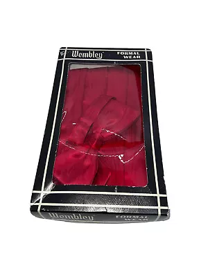 Vintage Wembley Formal Wear Cummerbund Bow Tie Set RED Adjustable YA2 • $34.99